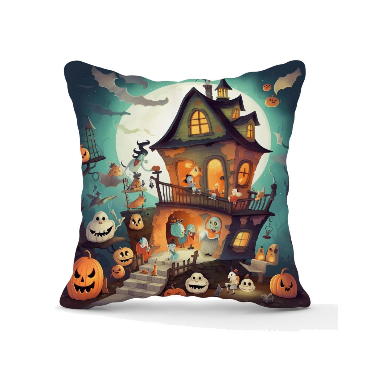 Illustrations A Whimsical Haunted House Outdoor Cushion - Orange / 60cm