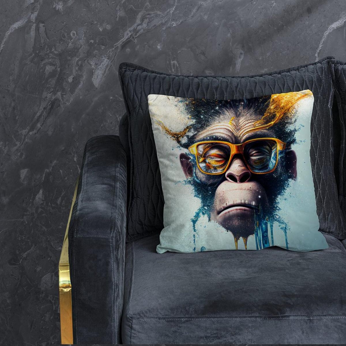 Monkey With Glasses Splashart Cushion - Blue / 45cm – image 2