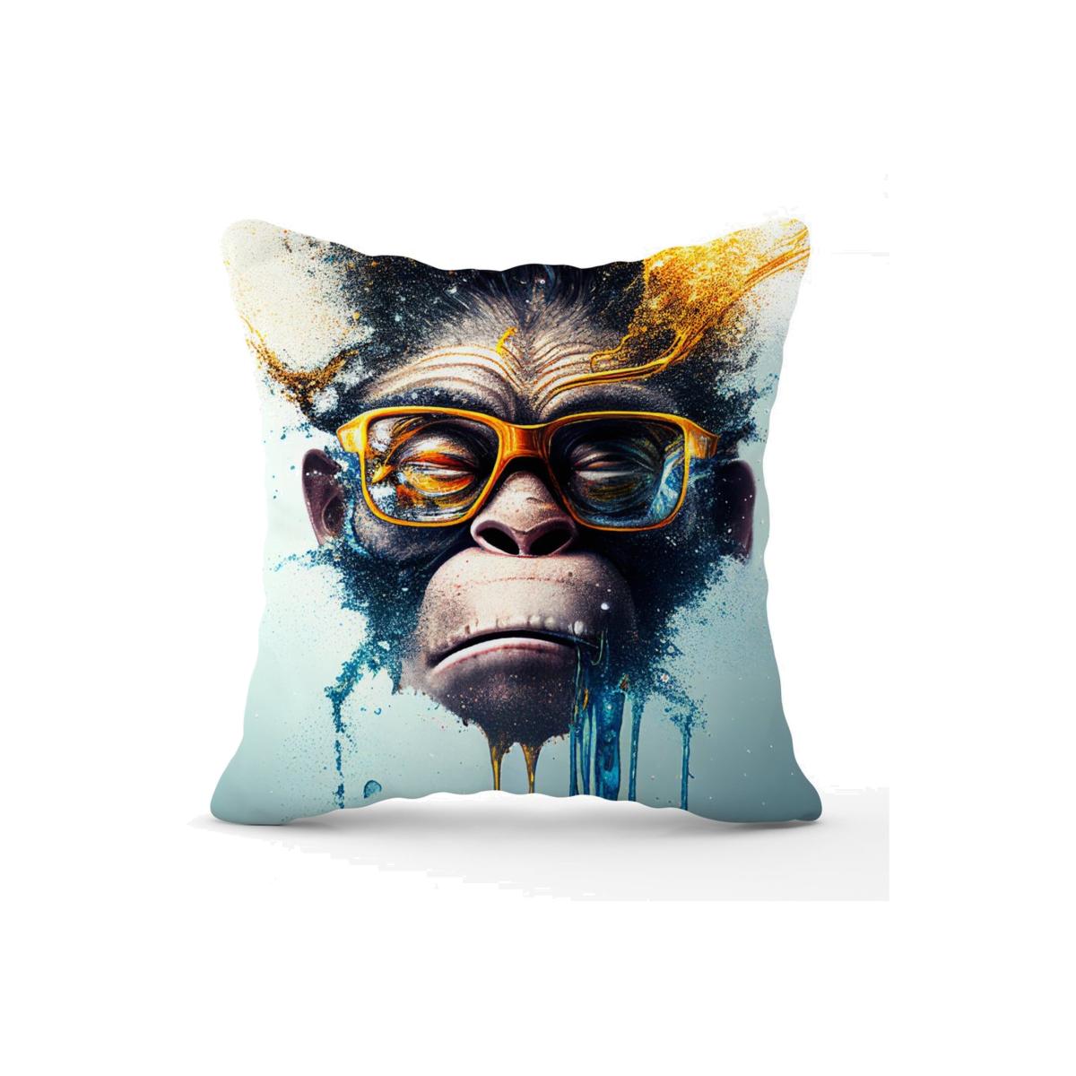 Monkey With Glasses Splashart Cushion - Blue / 45cm – image 1