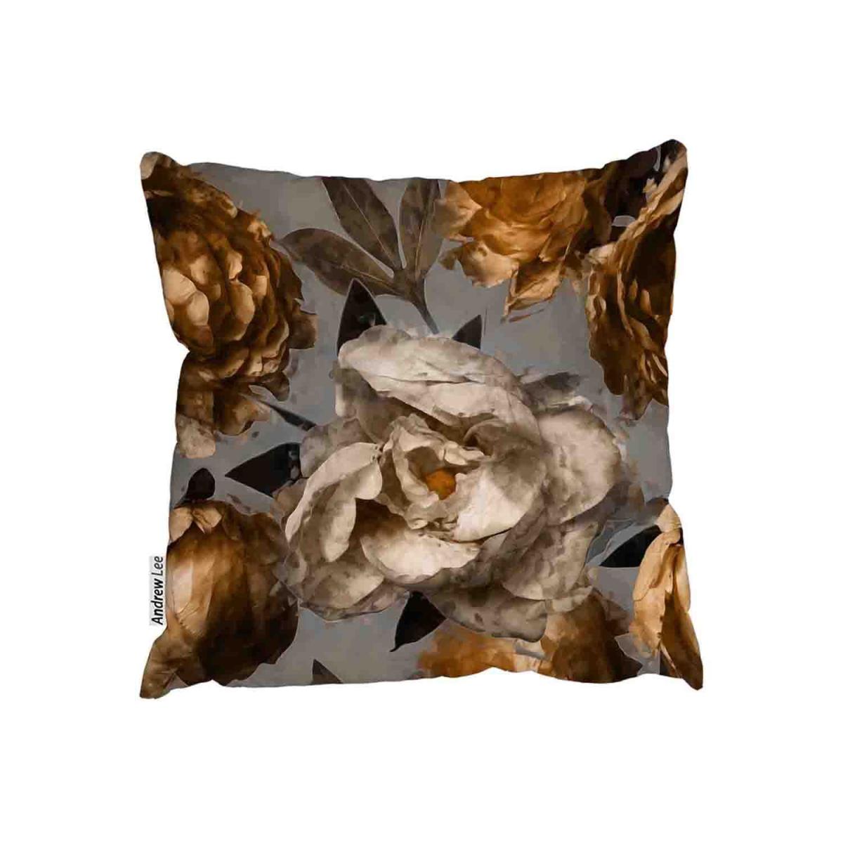 Golden White Flower Outdoor Cushion - Brown / 45cm – image 2