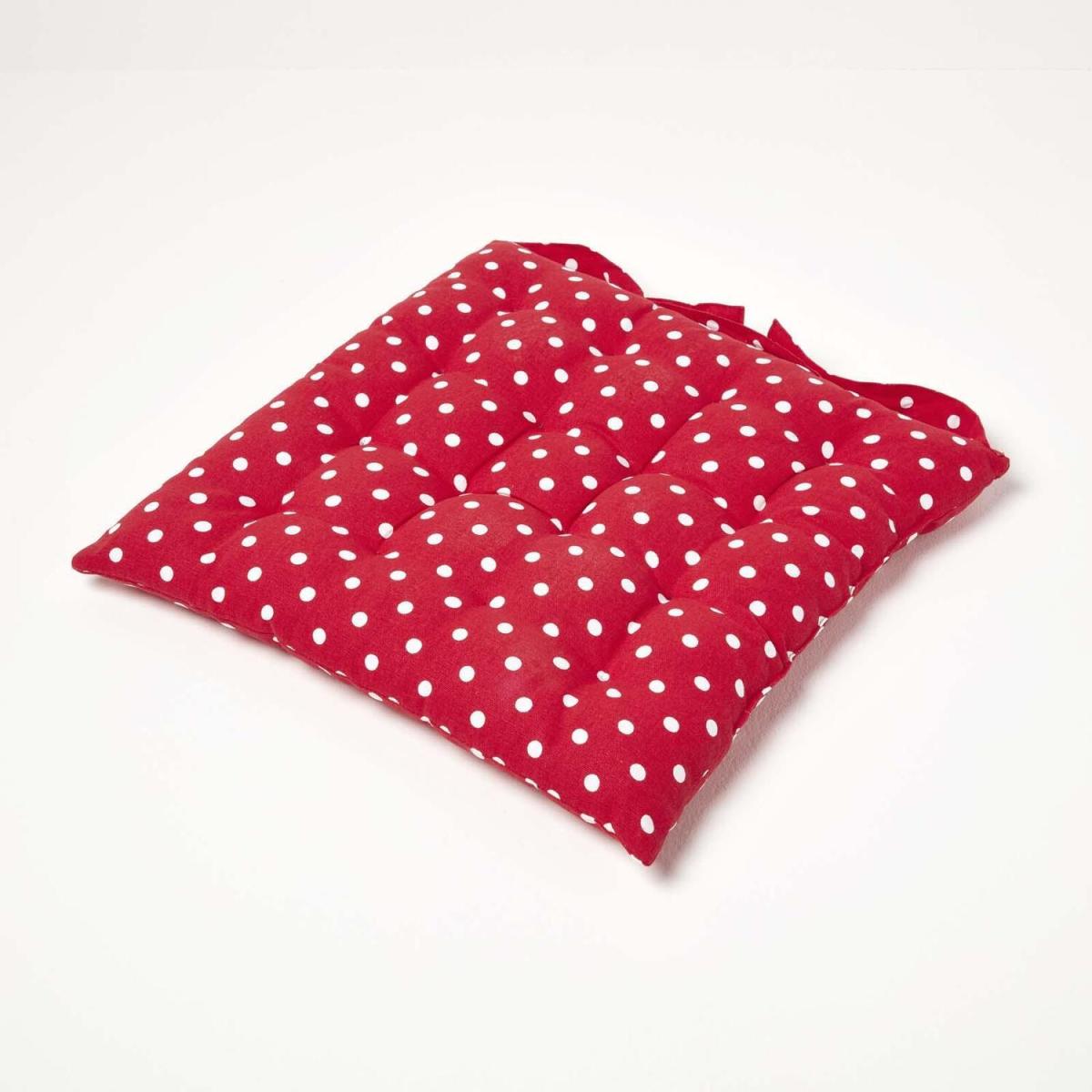 Polka Dot Cotton Seat Pad with Button Straps - Red / 20cm – image 2