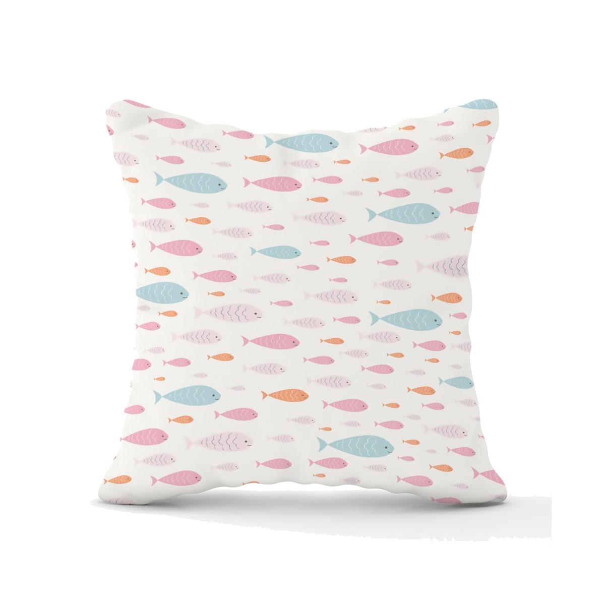 Hand Drawn Swimming Fish Outdoor Cushion - Pink / 45cm
