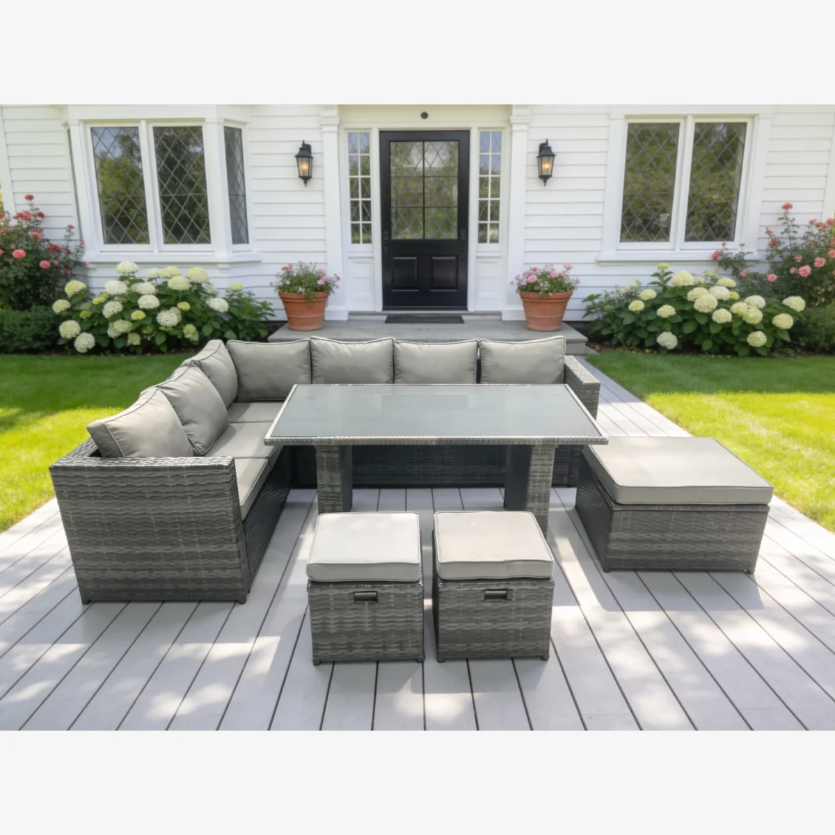 Rectangular Dining Table Set Seat And Back Cushion - Dark Grey Mixed – image 1