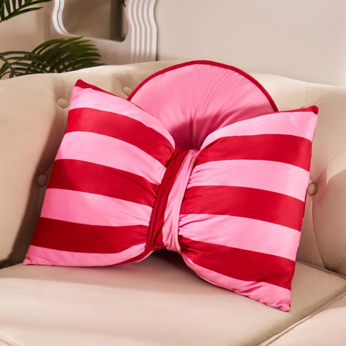 OHS Striped Bow Shaped Cushion - Pink/ Red – image 1