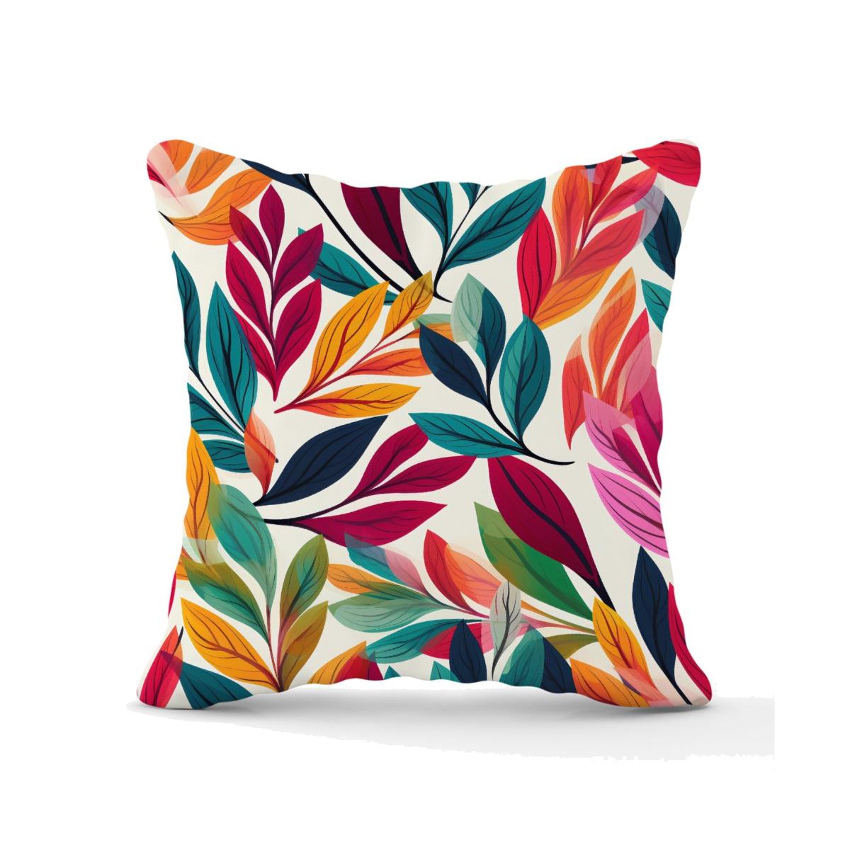 Bright Leaves Pattern Outdoor Cushion - Orange / 45cm
