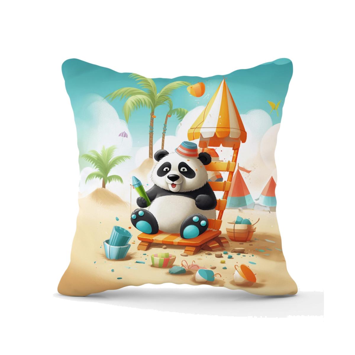 Panda On A Beach Holiday Outdoor Cushion - Yellow / 45cm