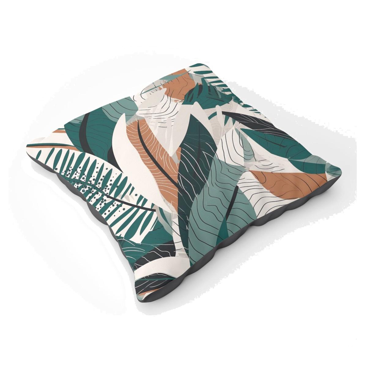 Autumn Tropical Leaves Green Brown Floor Cushion - Green
