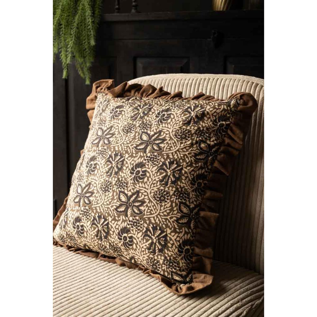 Cocoa Floral Ruffle Edge Cushion – image 2