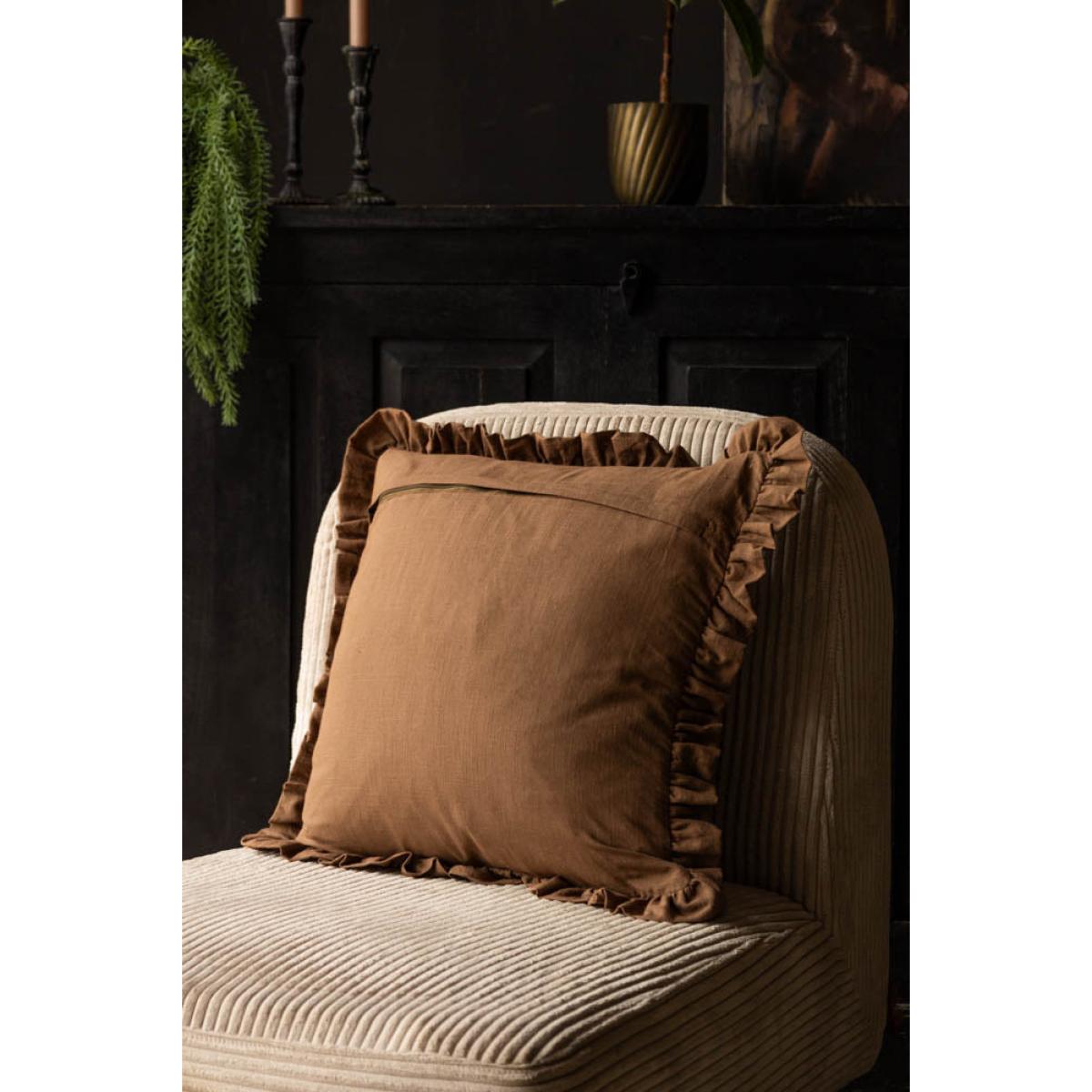 Cocoa Floral Ruffle Edge Cushion – image 3