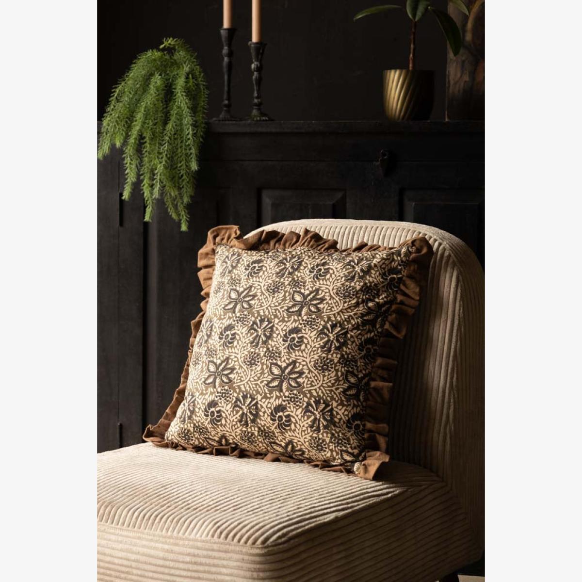 Cocoa Floral Ruffle Edge Cushion – image 1