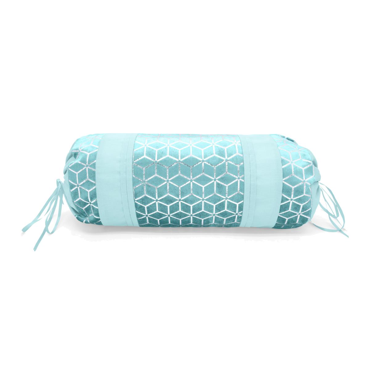 Luxury Metallic Geometric Foil Pattern Filled Neck Roll Cushion - Duck Egg