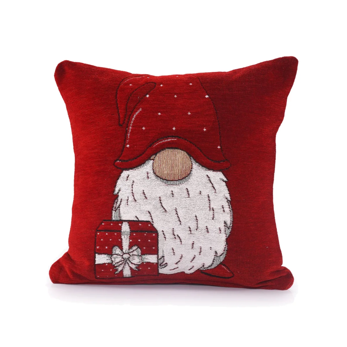 Noel Square Luxury Chenille Xmas Gonk Red Filled Cushion - Red – image 1