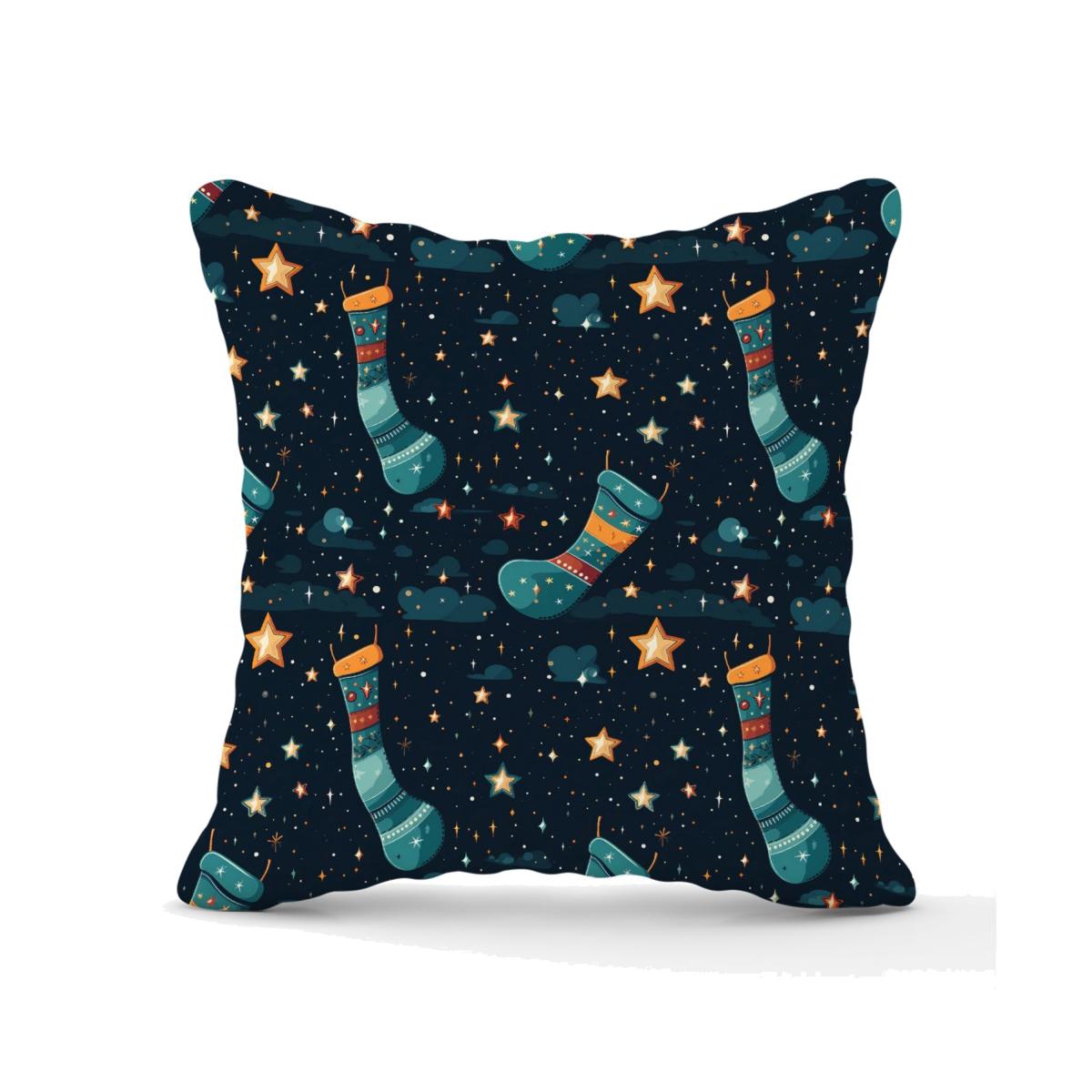 Christmas Stocking In A Starry Night Sky Outdoor Cushion - Blue / 45cm