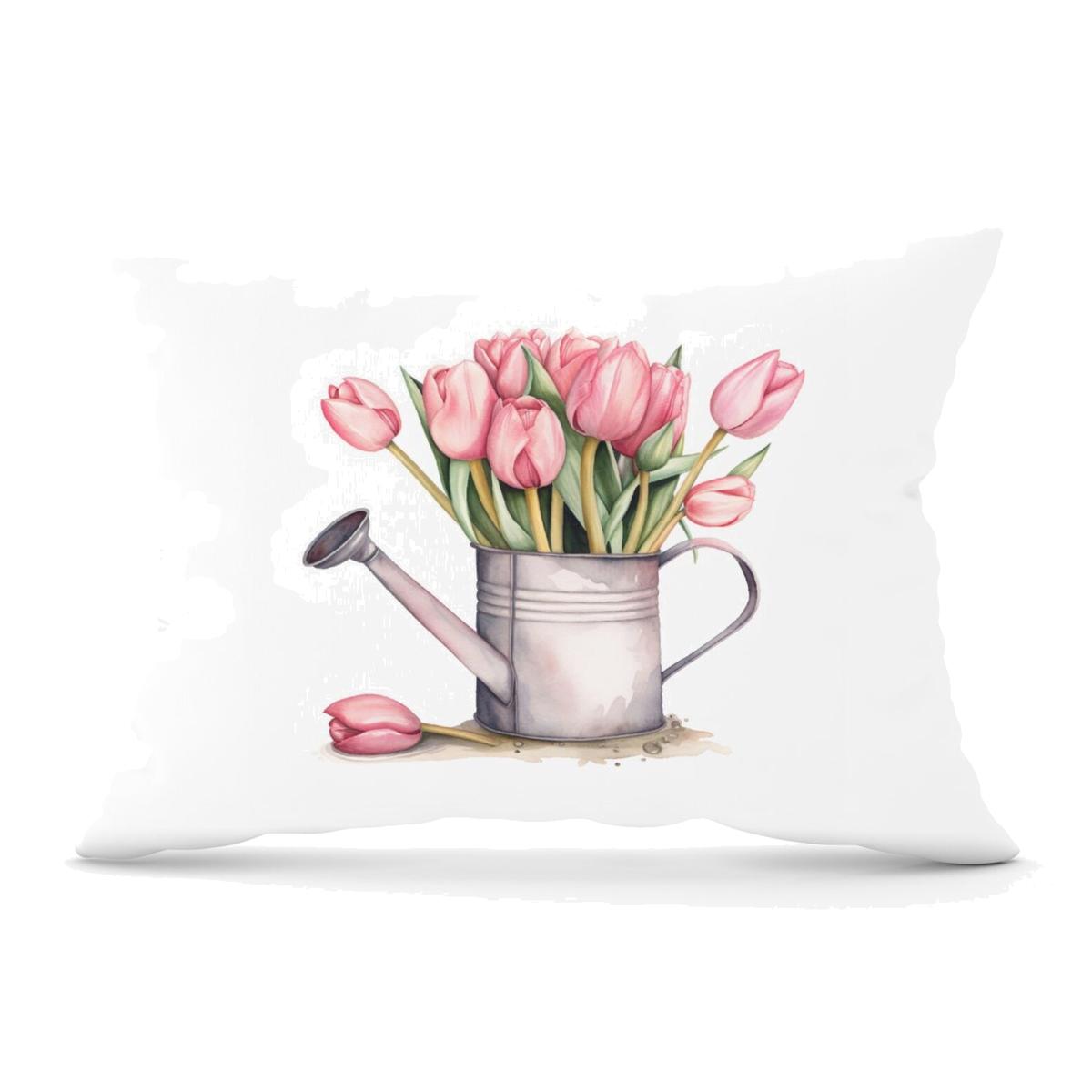 Tulips In A Watering Can Watercolour Cushion - Pink / 33cm