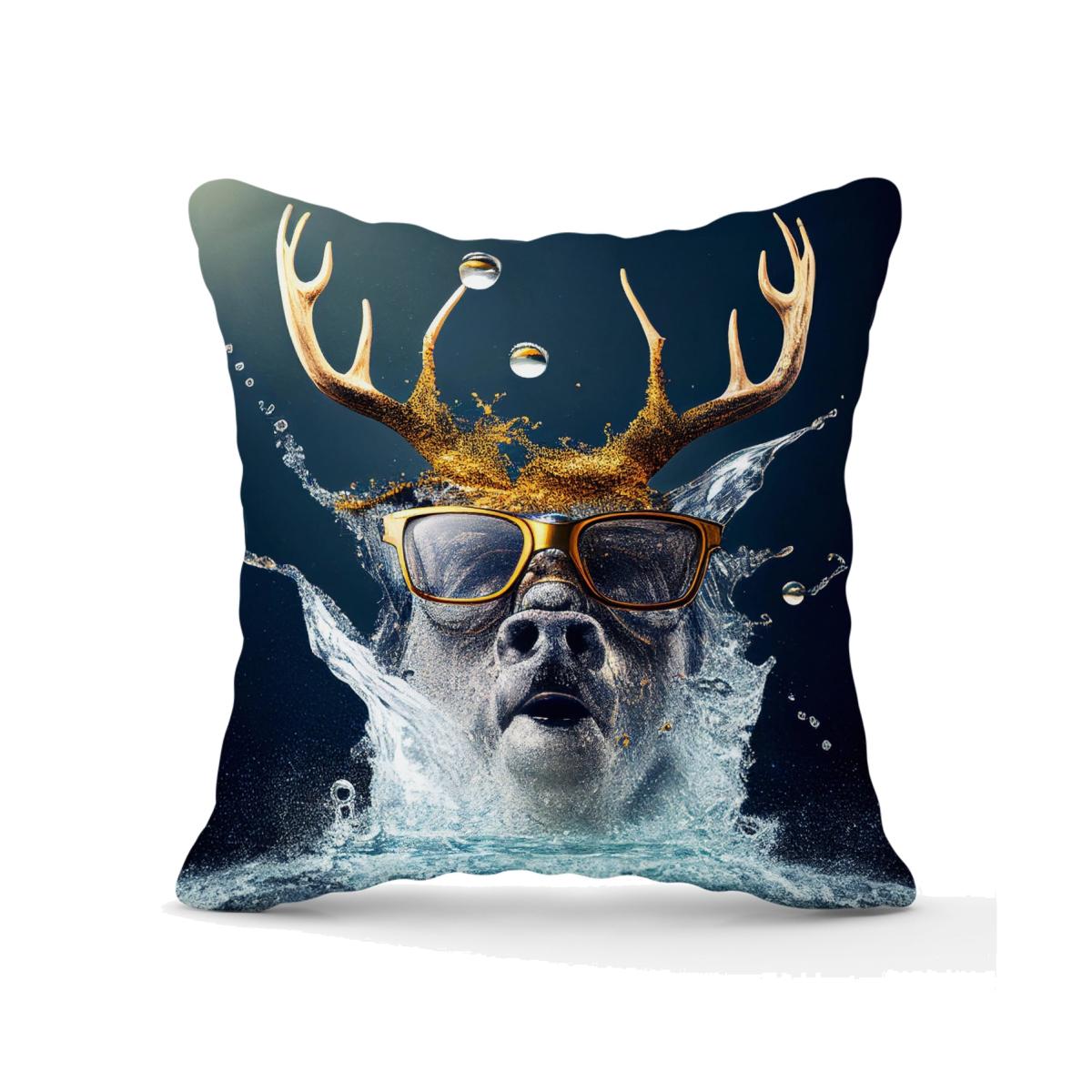 Stag With Glasses Splashart Outdoor Cushion - Grey / 45cm