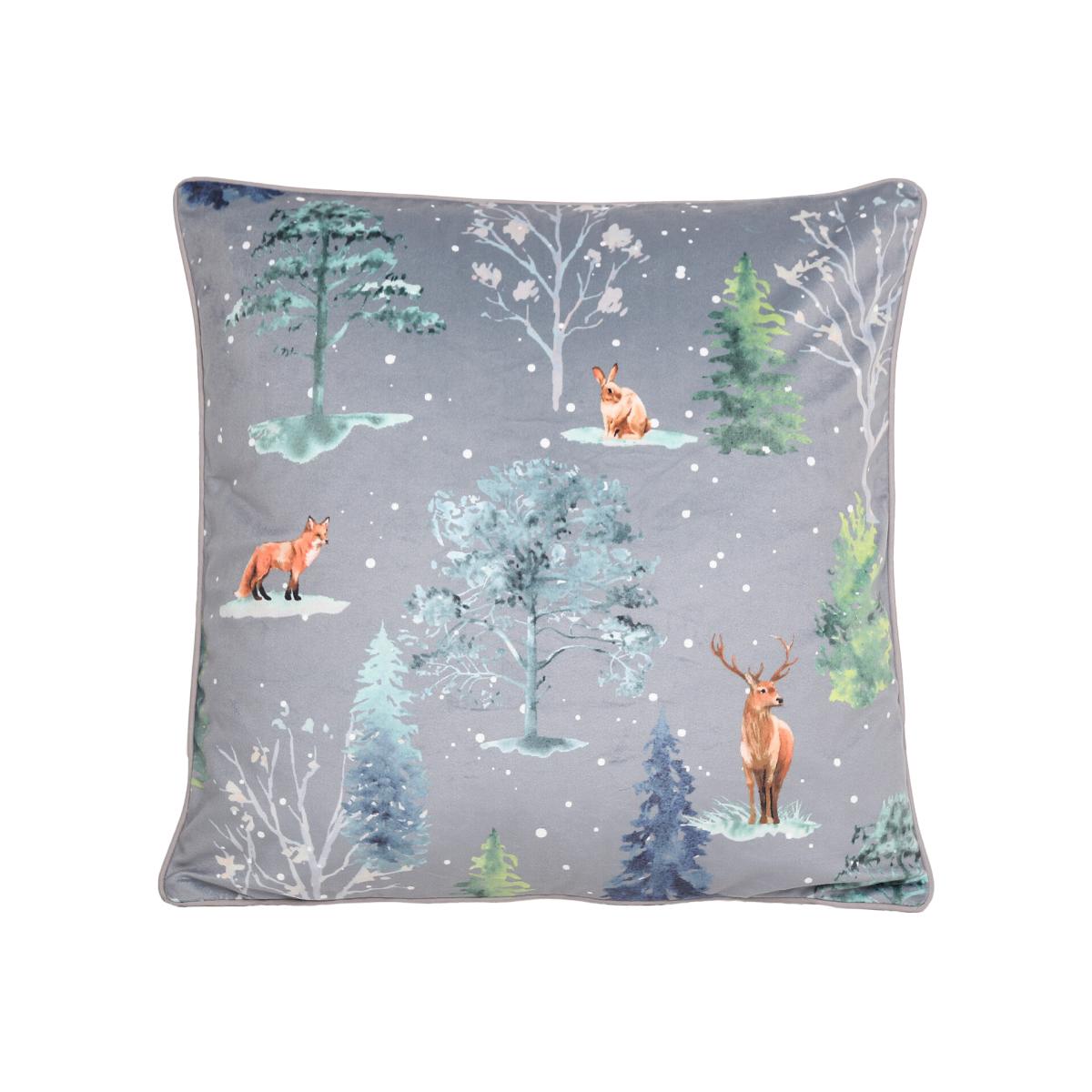 Snowy Forest Sherpa Cushion - Grey