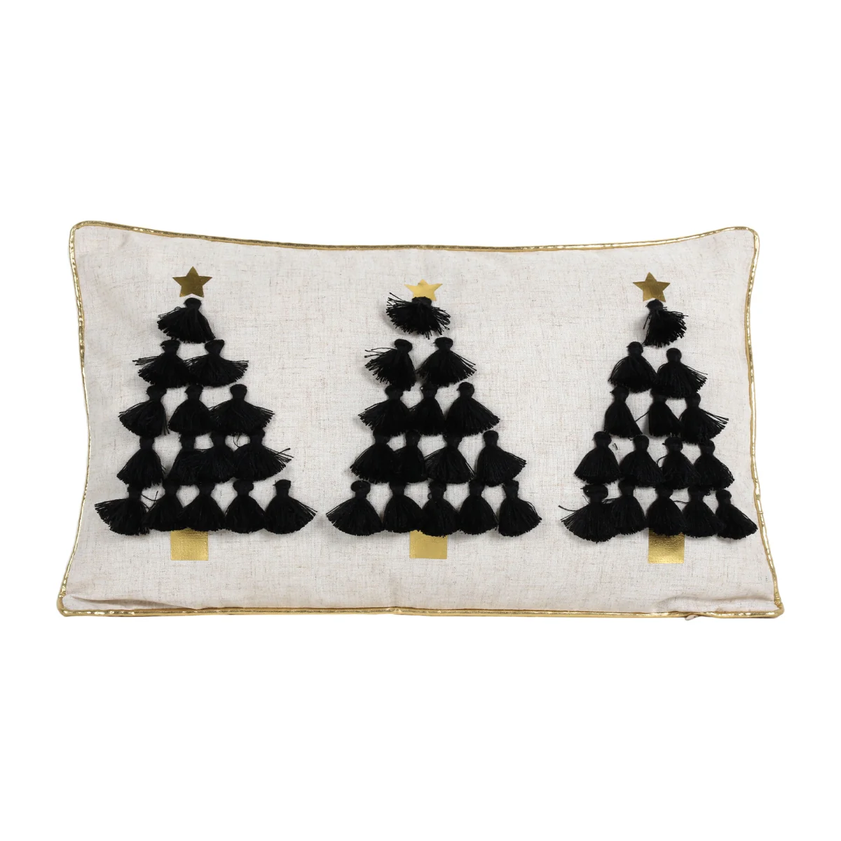 Christmas Trees Tassel Cushion - Natural – image 1