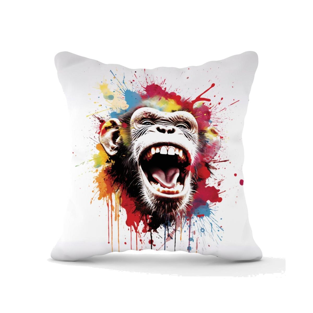 Coloured Splashart Crazy Monkey Face Cushion - Red / 45cm
