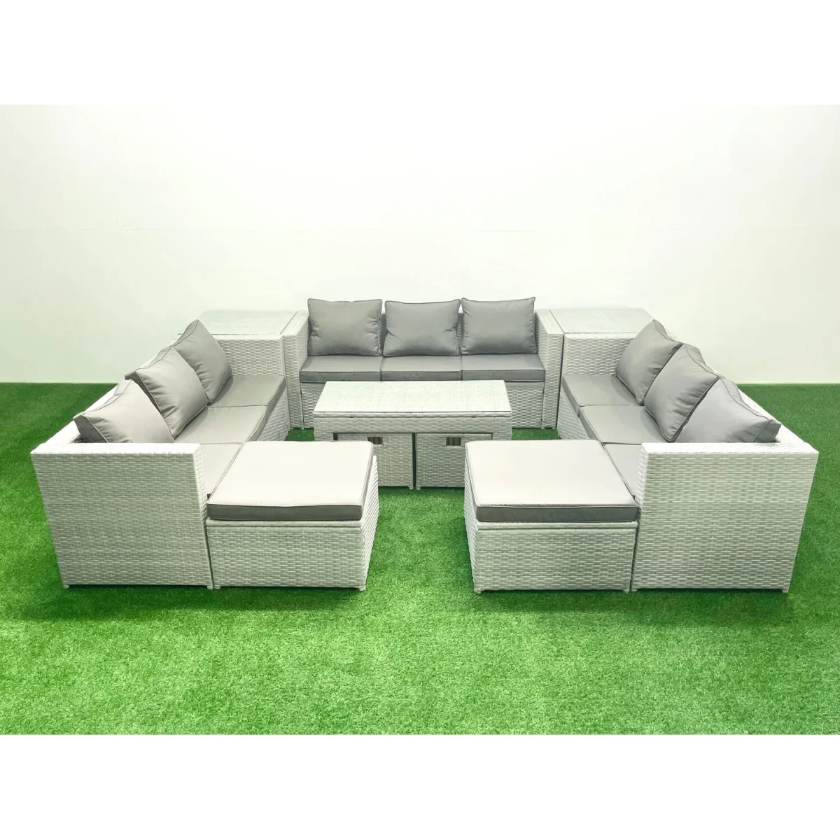 Fimous 13-Seater Outdoor Rattan Furniture Set with Grey Cushions - Light Grey – image 5