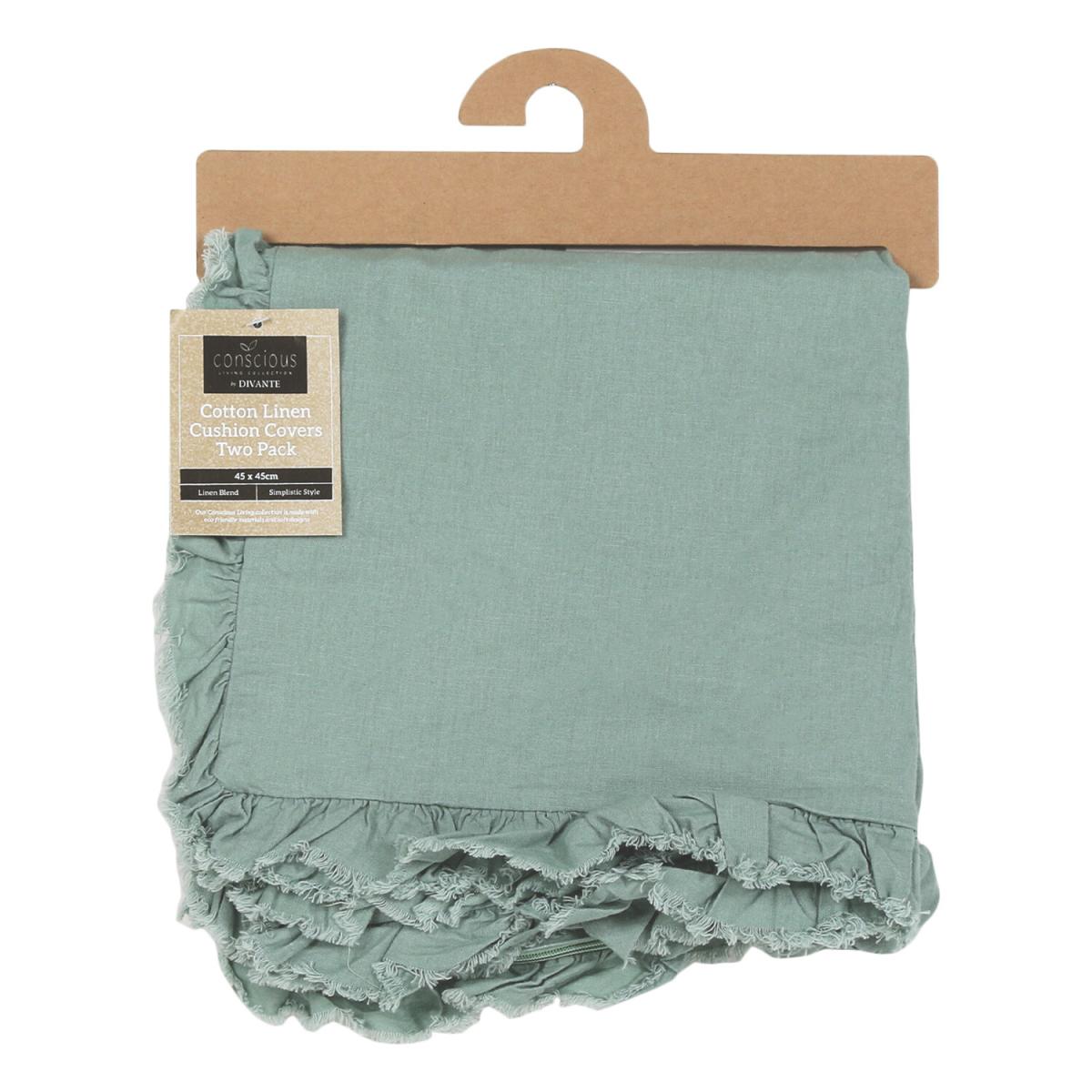 Pack of Two Cotton Linen Cushion Covers - Green – image 2