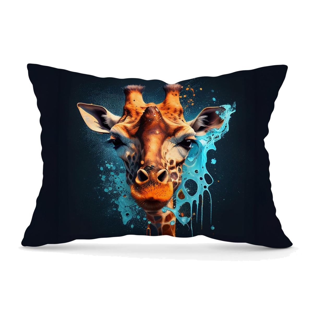 Blue Giraffe Face Splashart Cushion - Grey / 33cm