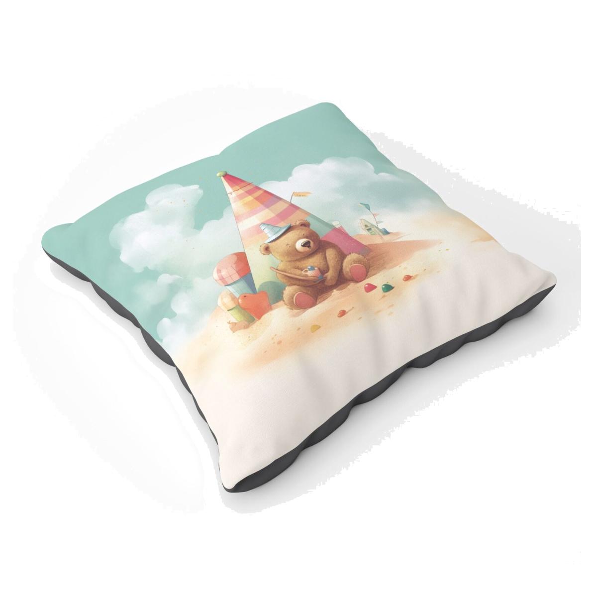 A Bear On A Beach Holiday Floor Cushion - Yellow