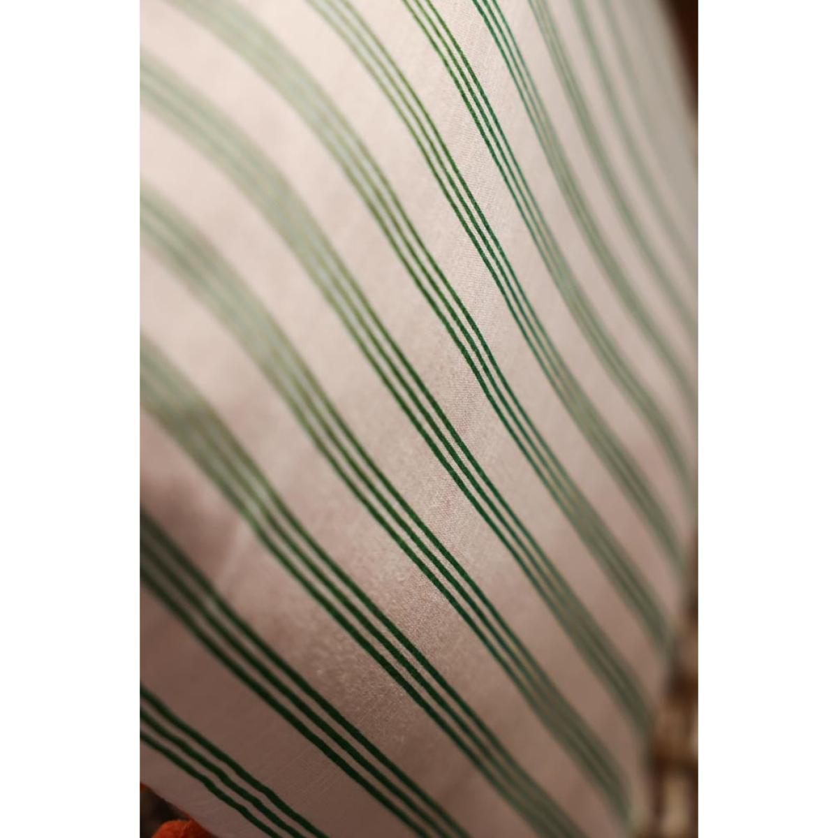 Cotton Green Stripe Cushion with Orange Pom-Poms – image 4