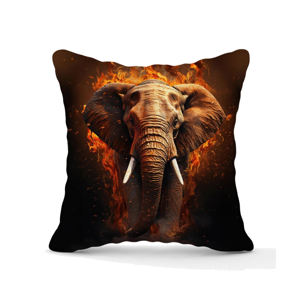 Splashart Elephant and fire Outdoor Cushion - Orange / 60cm