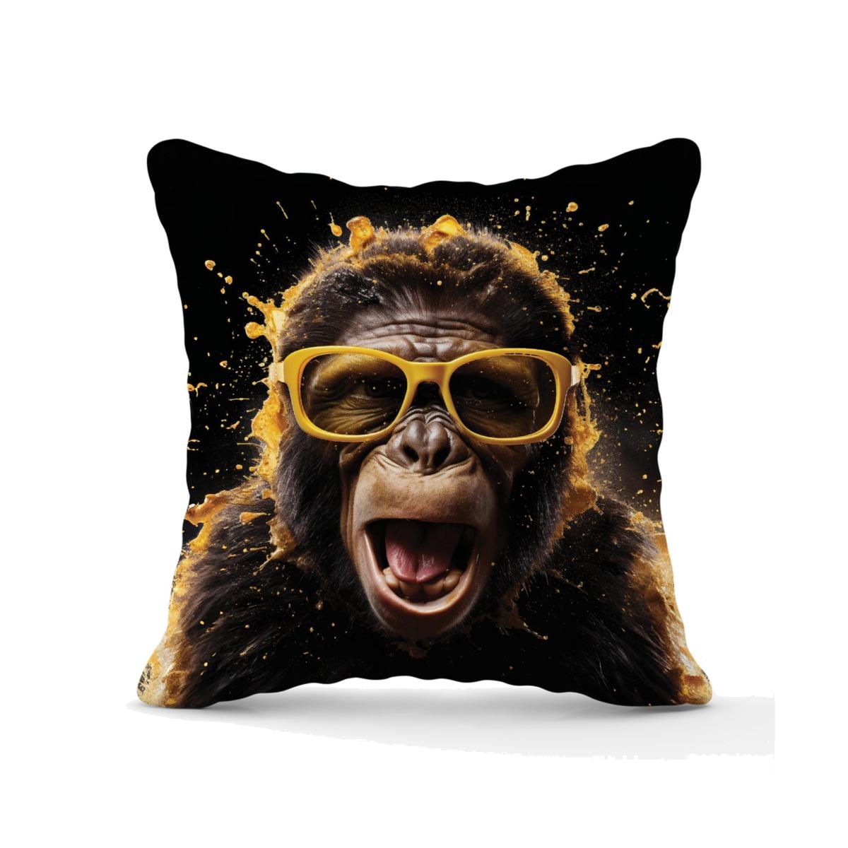 Splashart Monkey Face With Yellow Glasses Outdoor Cushion - Orange / 45cm