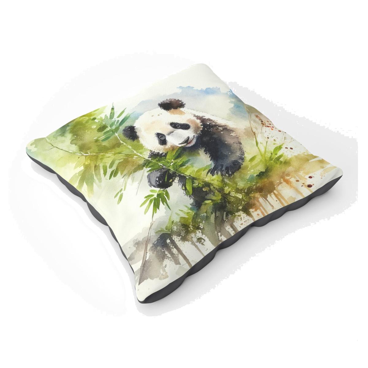 Panda Eating Bamboo Watercolour Floor Cushion - Neutral