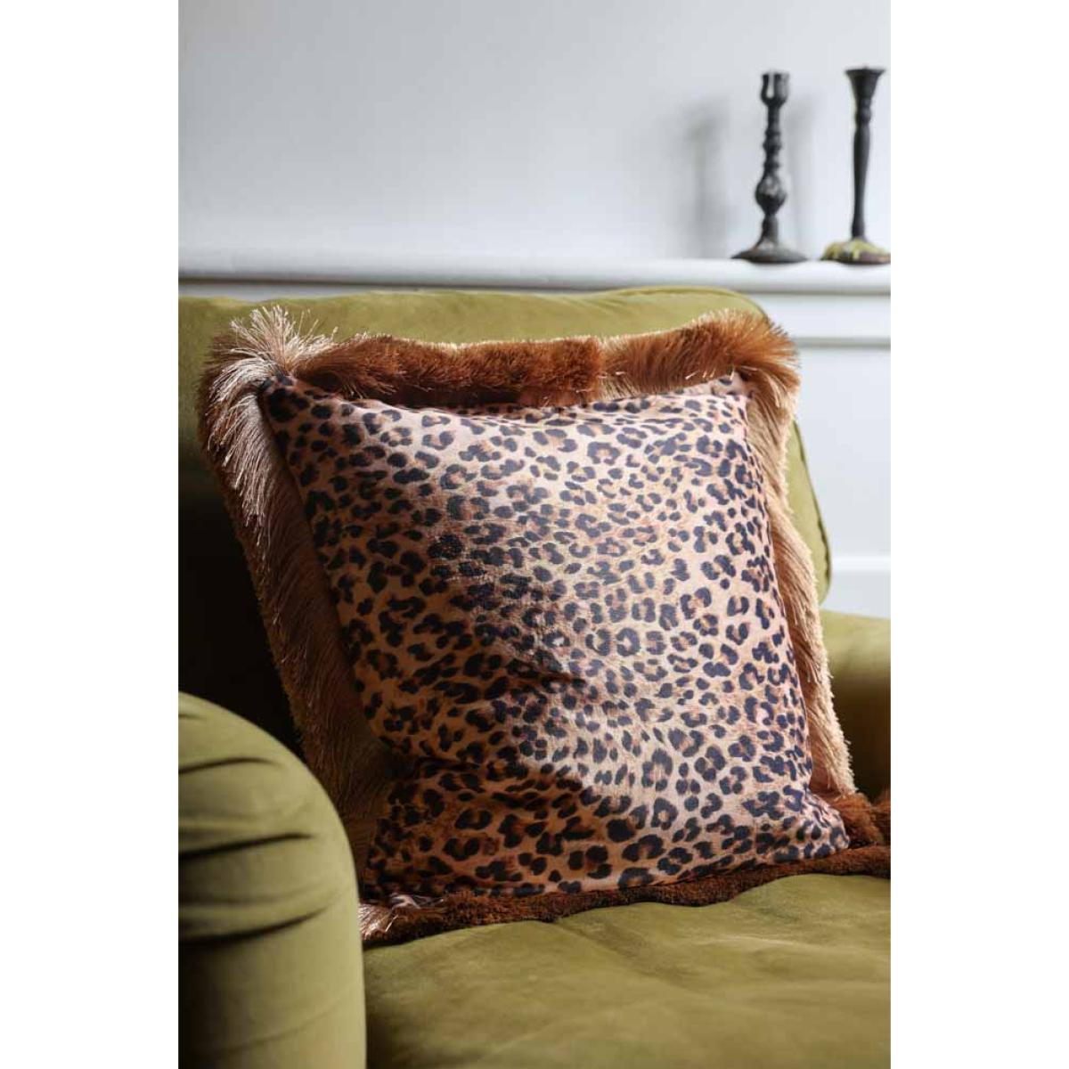 Leopard Love Velvet Fringe Feather Filled Cushion – image 7
