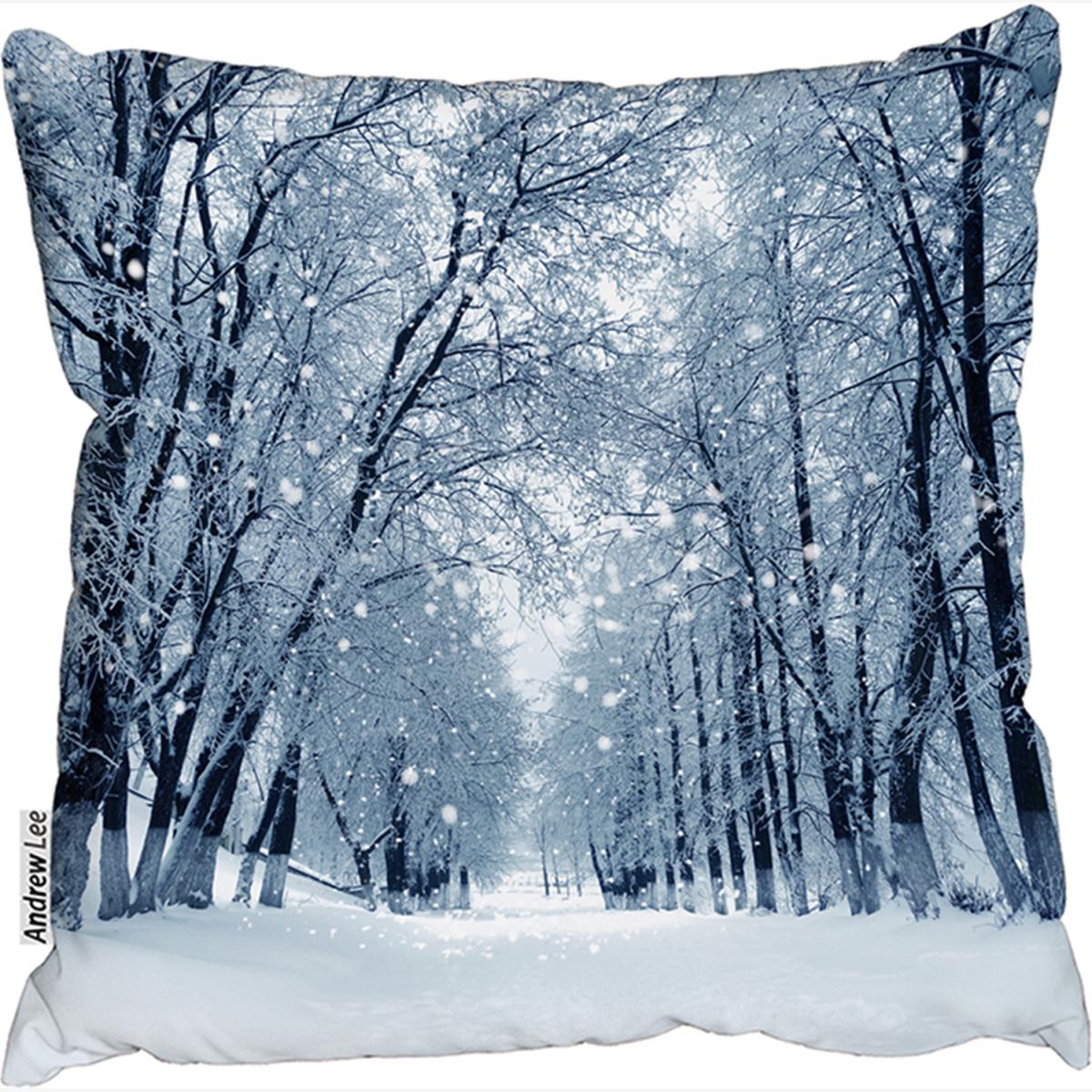 Snowstorm In Park Stylish Cushion - Blue / 60cm