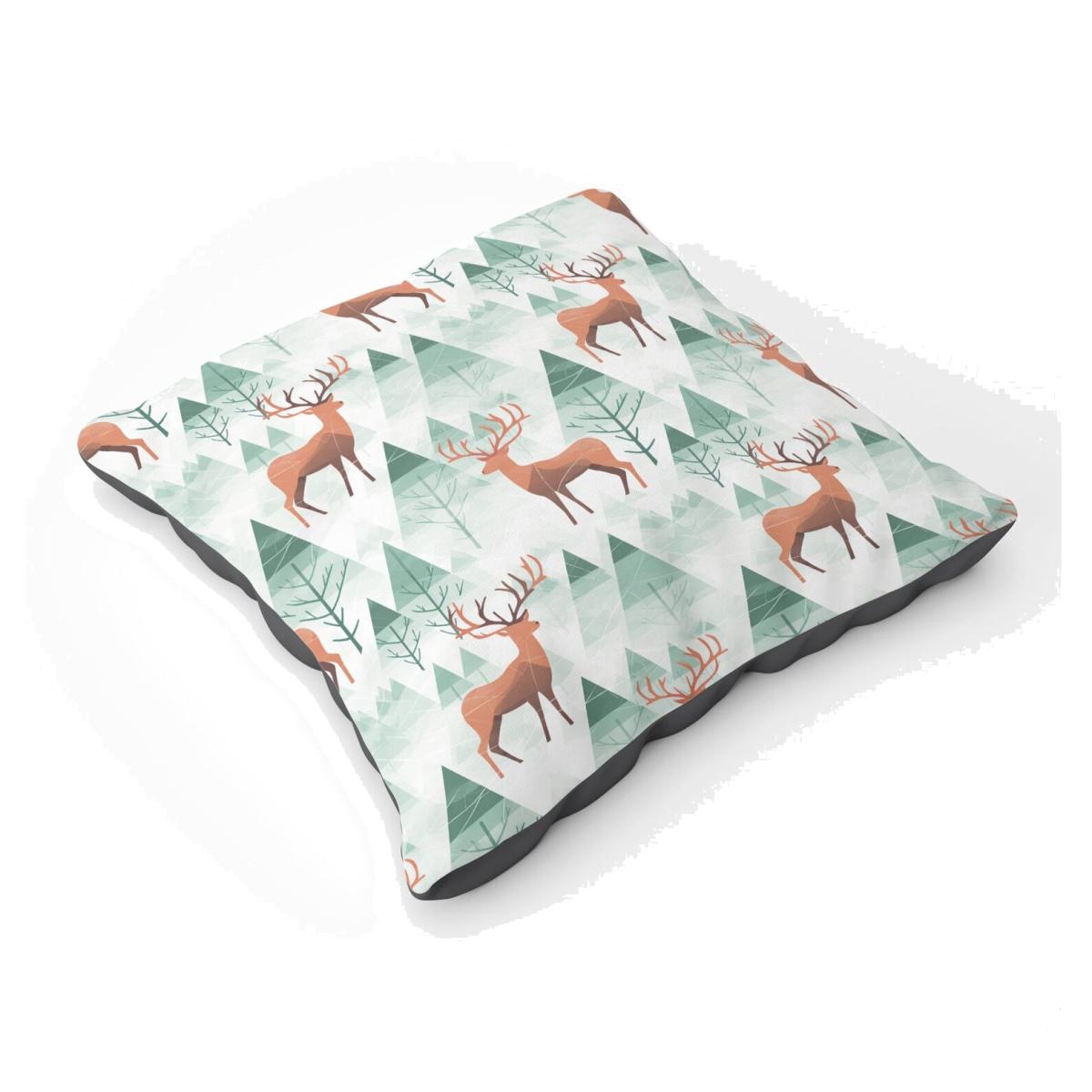 Reindeer On A Snowy Landscape Floor Cushion - Green
