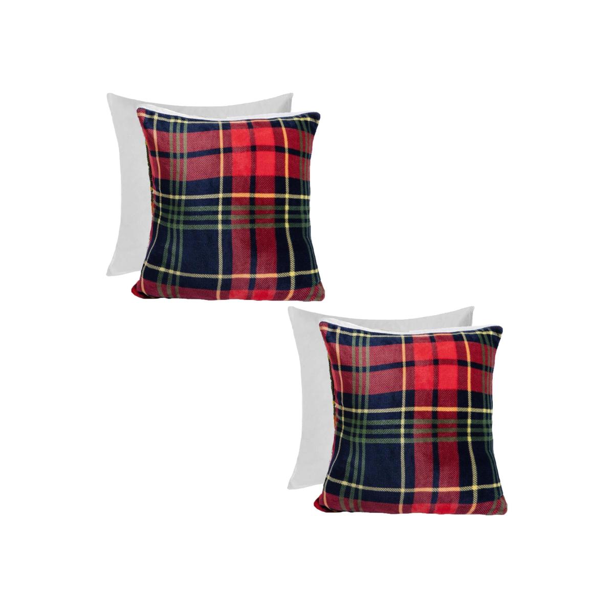 Pack Of Oxford Flannel Check Filled Cushions - Navy / 2