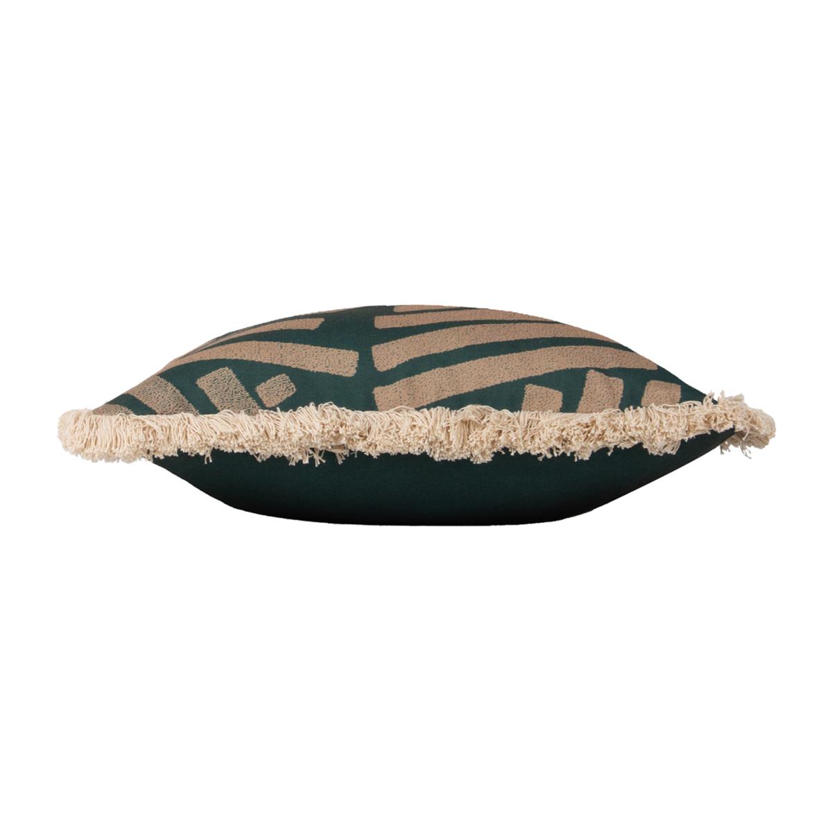 Oromo Printed Geometric Fringed Cushion - Green