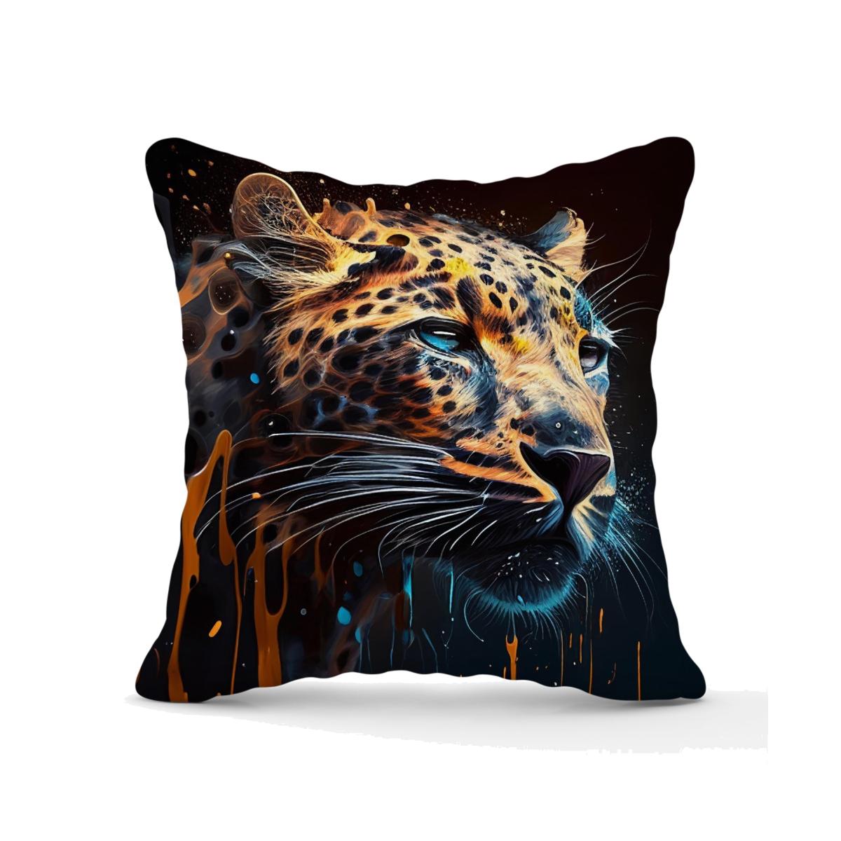 Leapoard Face Splashart On Dark Background Outdoor Cushion - Yellow / 60cm