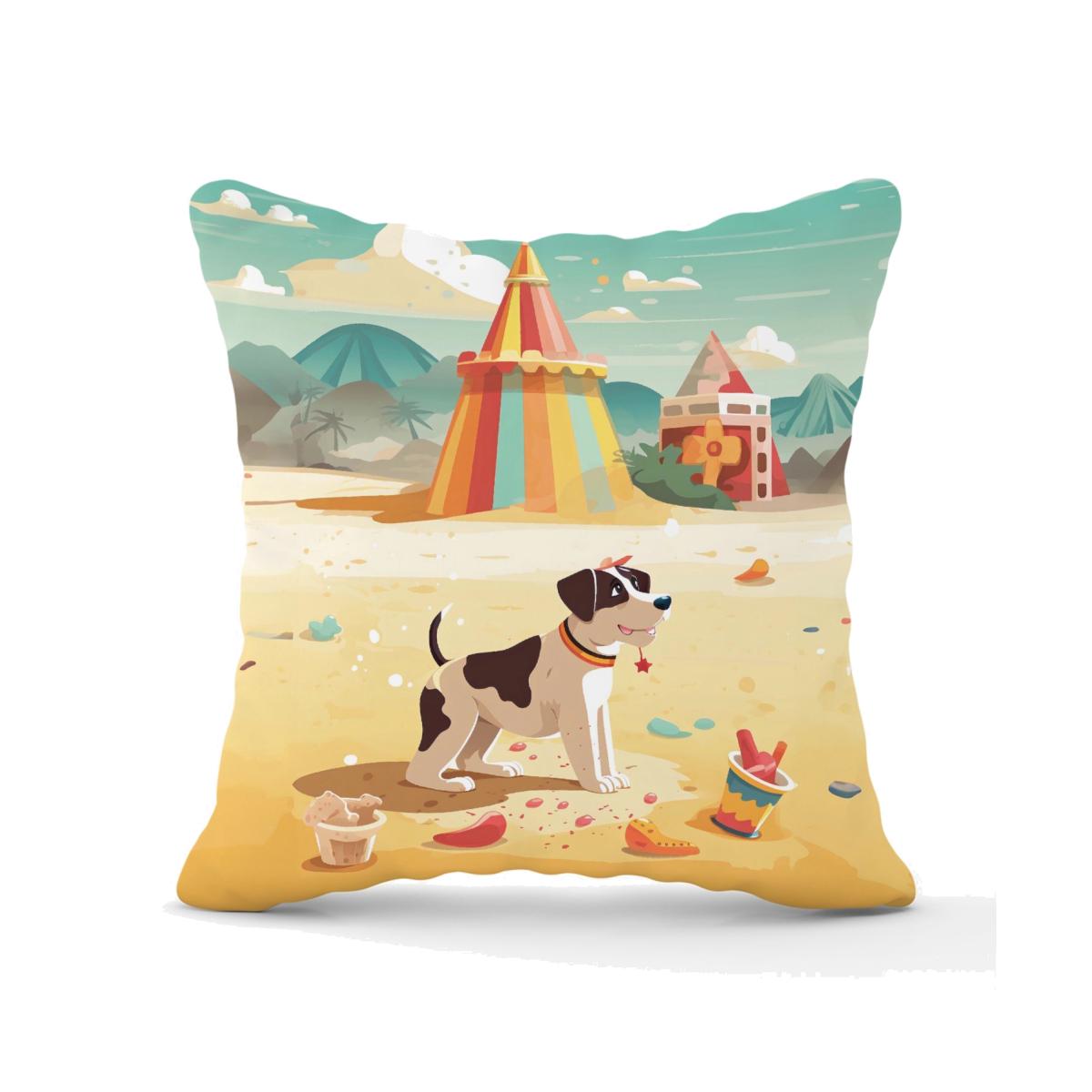 Doggy On A Beach Holiday Outdoor Cushion - Yellow / 45cm
