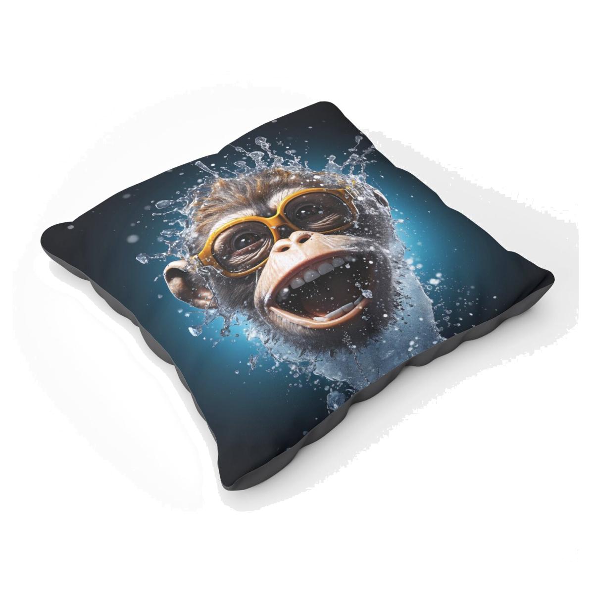 Splashart Cheeky Chimp Face With Glasses Floor Cushion - Blue