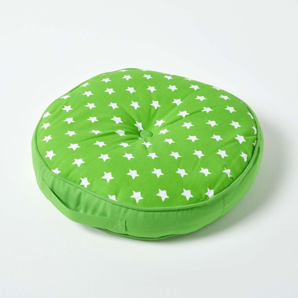 Homescapes Green Stars Childrens Round Floor Cushion - Green – image 1