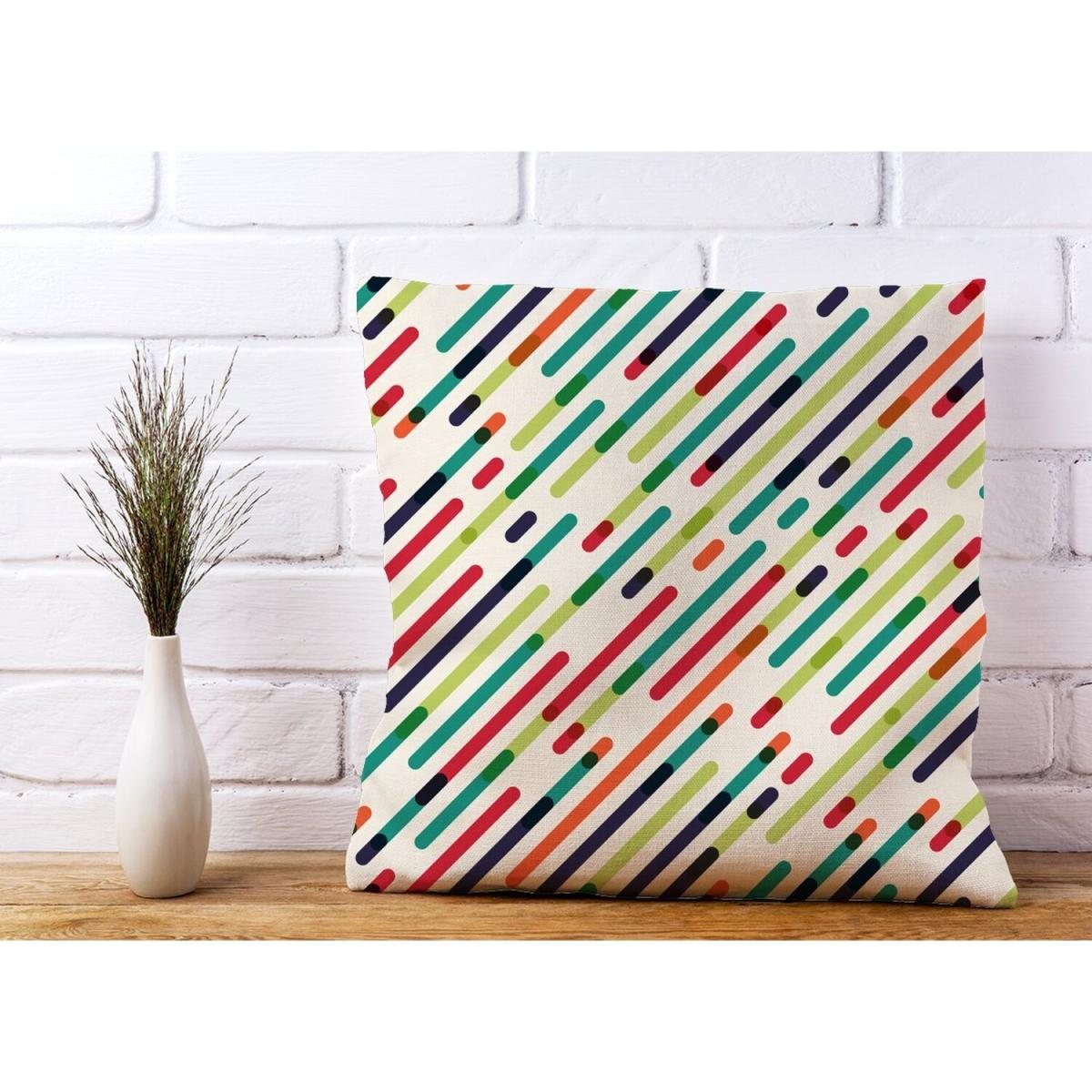 Coloured Diagonal Abstract Pattern Cushion - Pink / 45cm – image 2