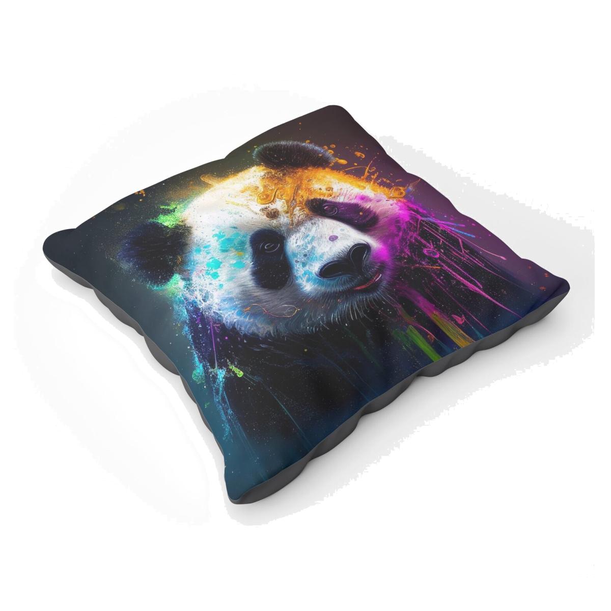 Panda Face Splashart Colourful Floor Cushion - Blue