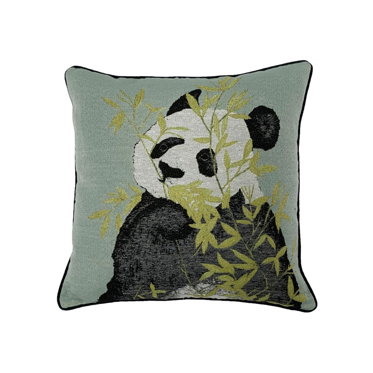Pandas Jacquard Cushion - Green / Feather