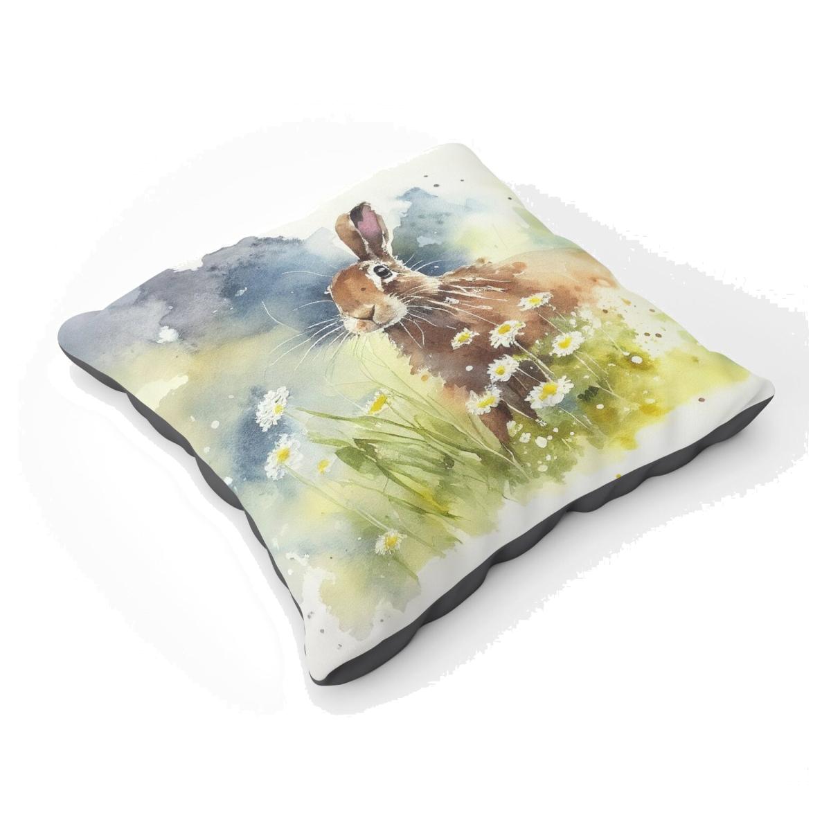 Hare And Daisies Watercolour Floor Cushion - Neutral