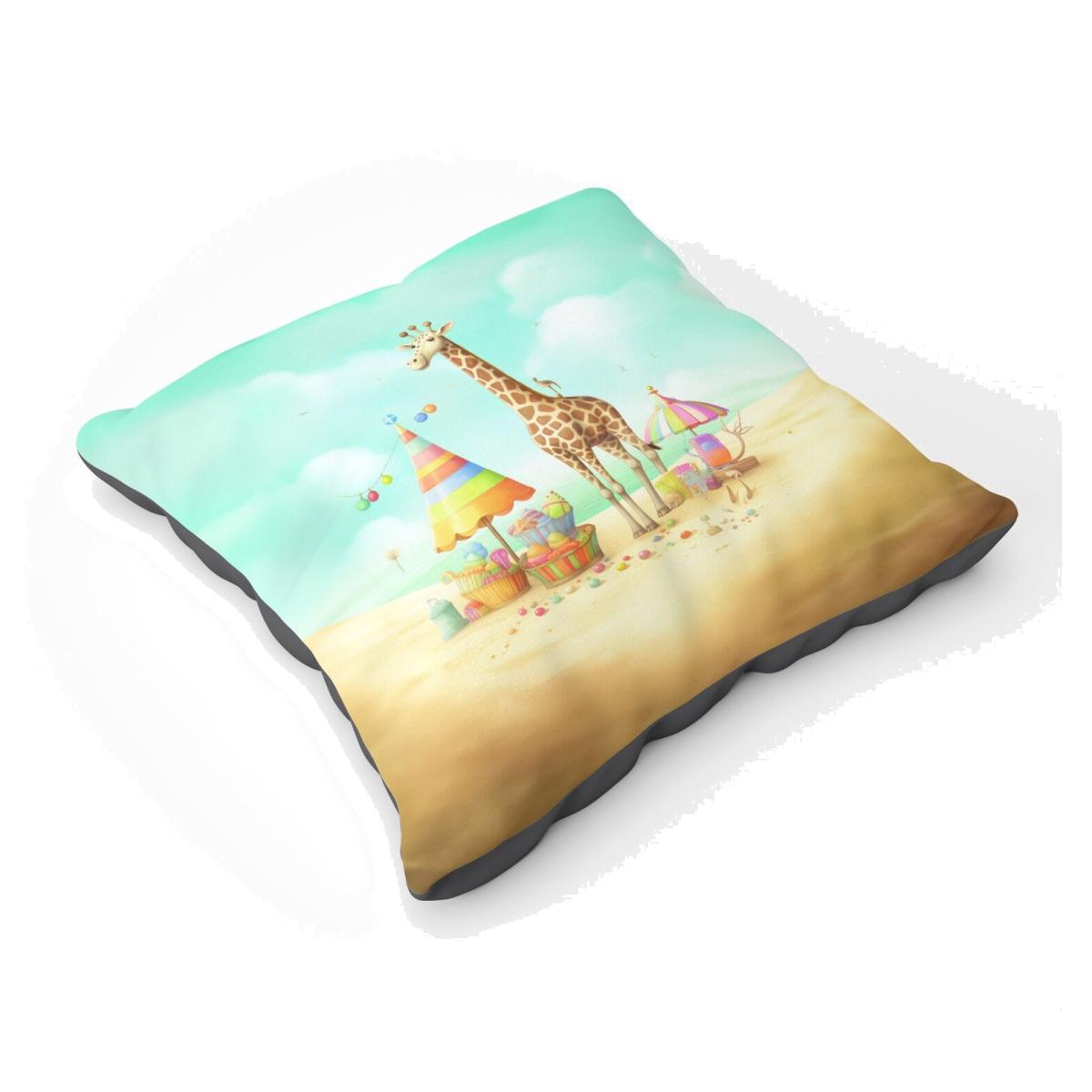 Giraffe On A Beach Holiday Floor Cushion - Yellow