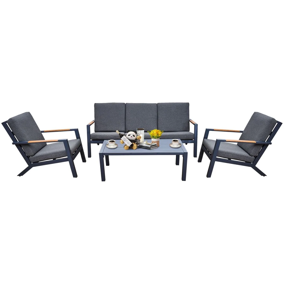 Oseasons Malibu Aluminium 5 Seat Lounge Set in Grey with Olefin Cushions & Syn-Teak Arms - Grey – image 2