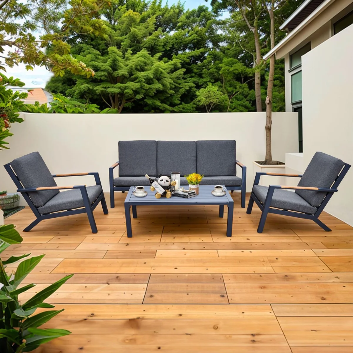 Oseasons Malibu Aluminium 5 Seat Lounge Set in Grey with Olefin Cushions & Syn-Teak Arms - Grey – image 3