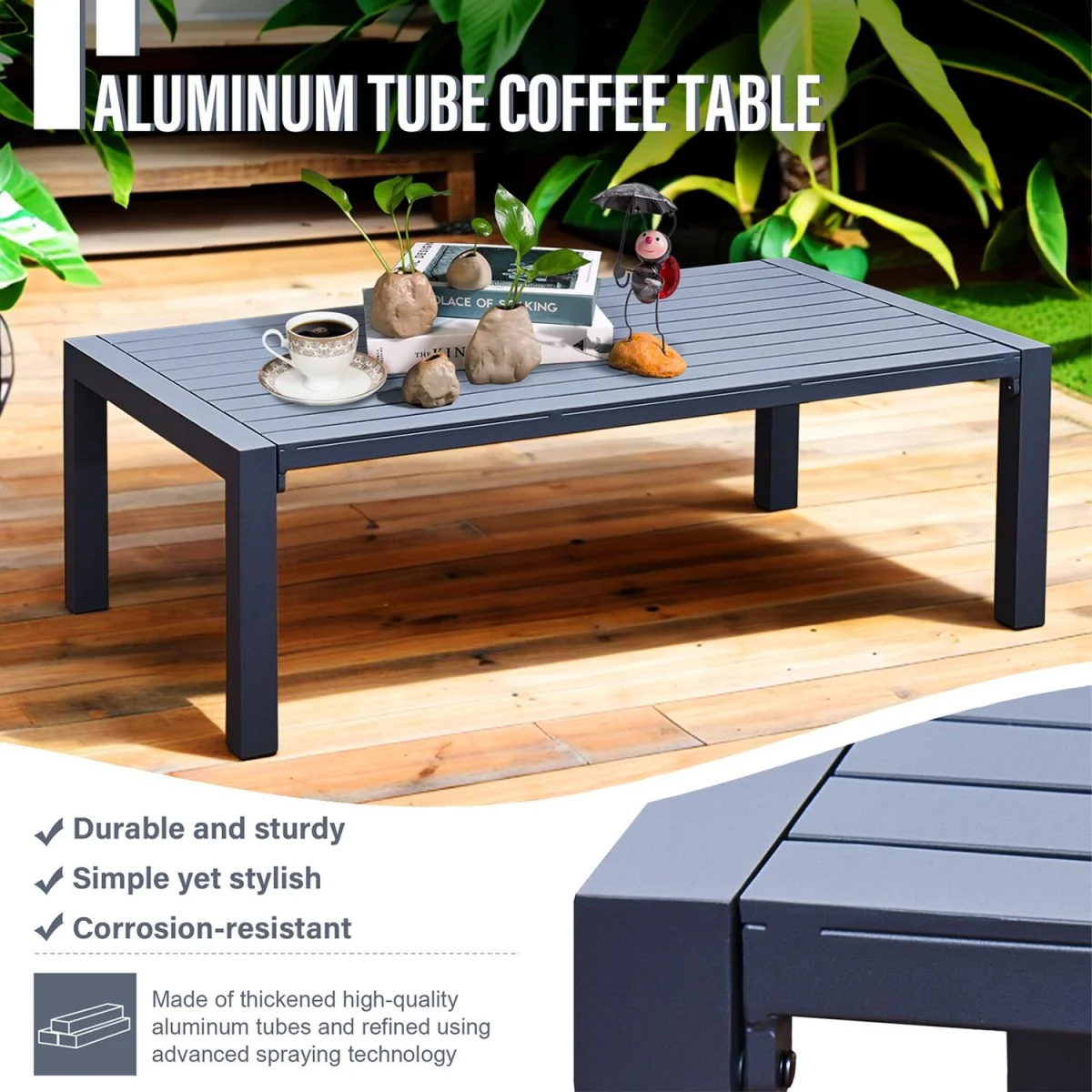 Oseasons Malibu Aluminium 5 Seat Lounge Set in Grey with Olefin Cushions & Syn-Teak Arms - Grey – image 4