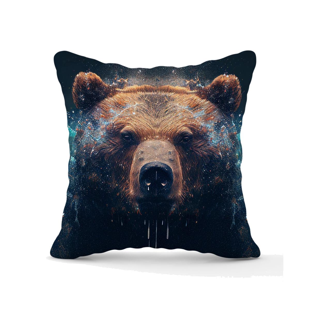 Brown Bear Face Splashart Outdoor Cushion - Brown / 45cm