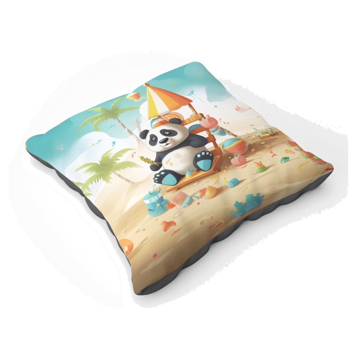 Happy Panda On A Beach Holiday Floor Cushion - Yellow