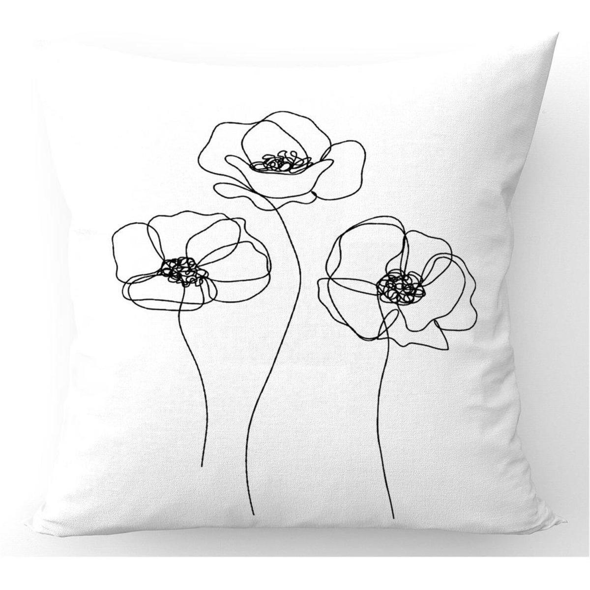 Monochrome Line Drawn Poppies Cushion - White / 60cm – image 2